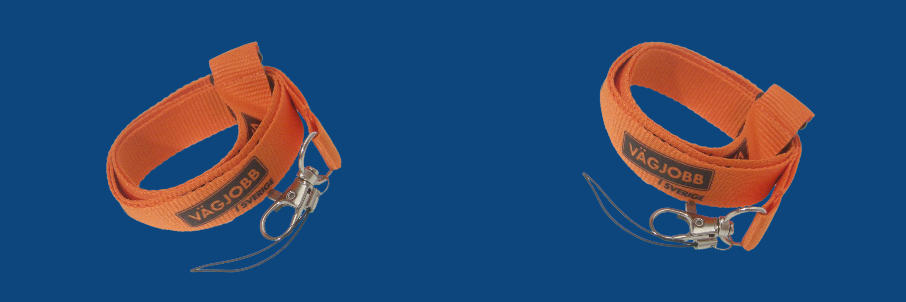 Exempel på nyckelband med tryckt logotyp.