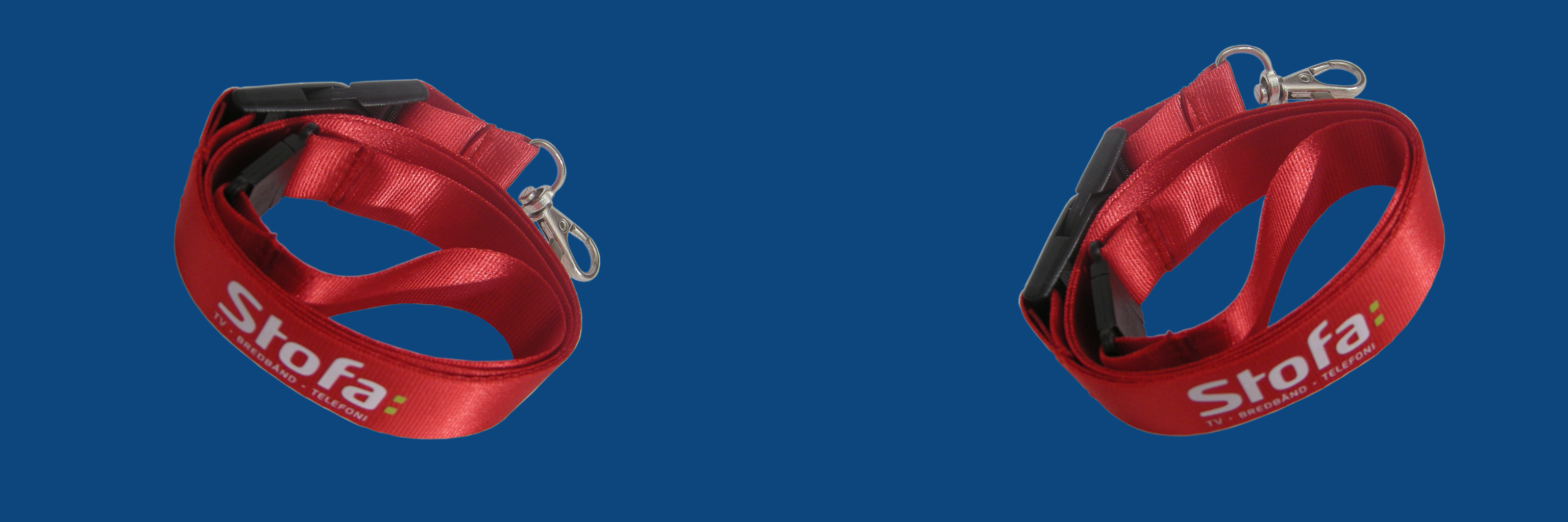 Exempel på nylon nyckelband med tryckt logotyp.