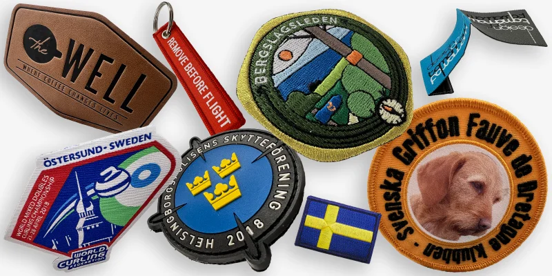 Exempel på tygmärken och andra sorters patches.