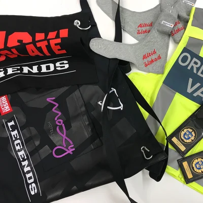 Ett urval av unika projekt: köksförklade,dregglisar, signalväst och id-brickor.