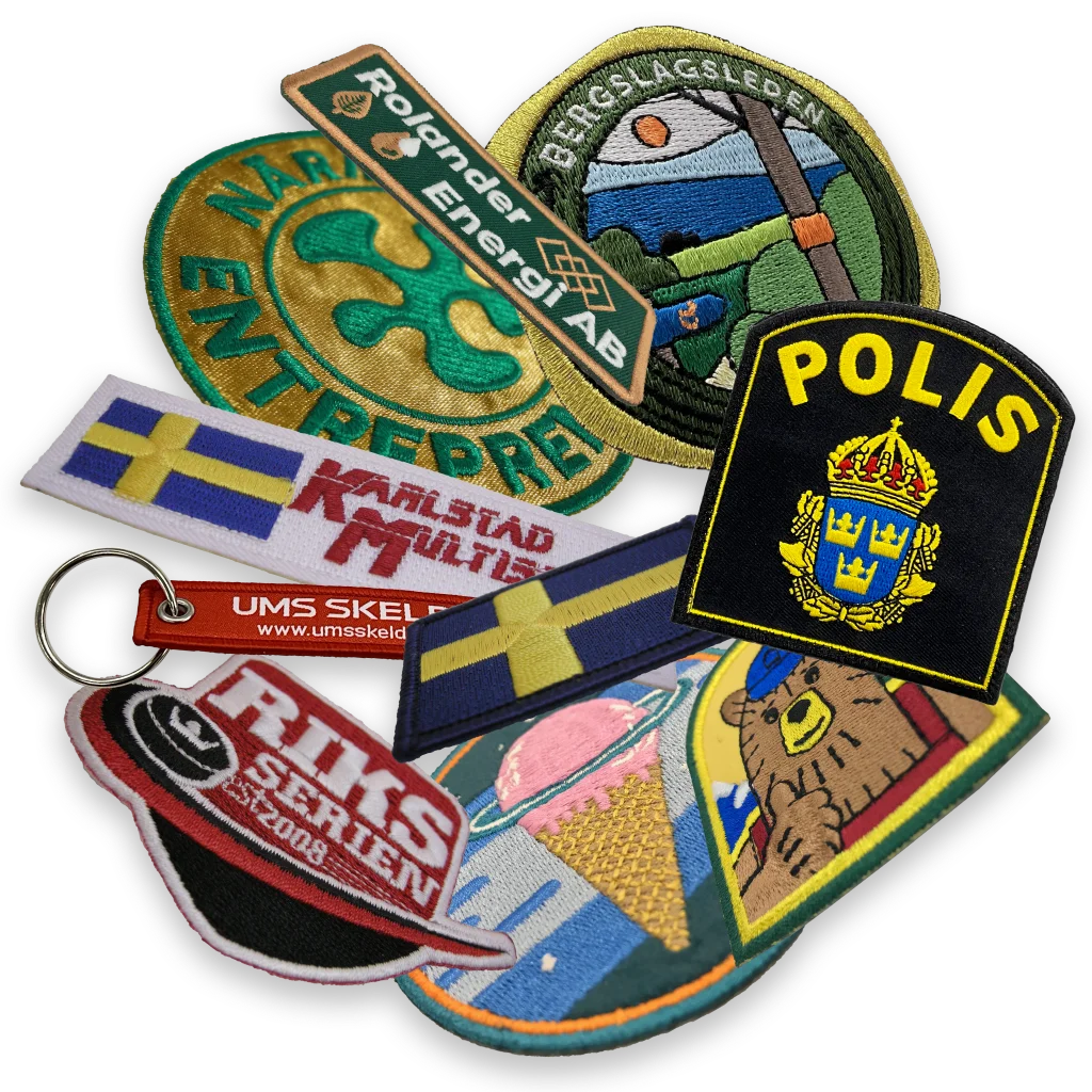 Brodyrmärken och broderade patches av många olika slag.